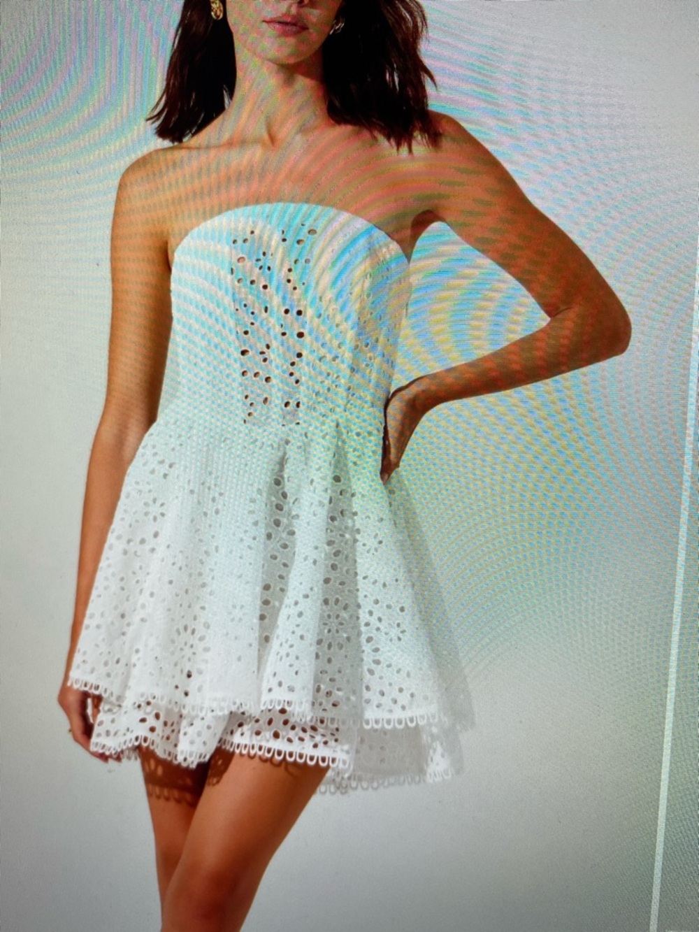 ASTR Deasia Strapless White Eyelet Mini Dress size L NWOT